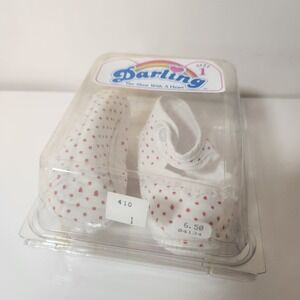 Vintage Darling Baby Shoes Red Polka Dot Mary Jane Lace Trim Size 1 New In Box